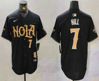 Mens New Orleans Saints #7 Taysom Hill Number Black Nola Baseball Jersey